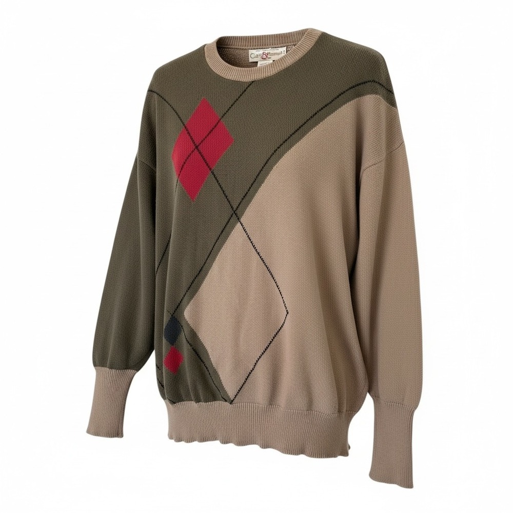Clark & Gregory Vintage 90s L‎ Cotton Sweater Mens Argyle Scotland Knit Grandpa